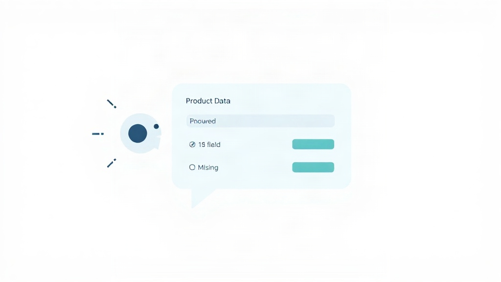 An AI assistant reading a product data card, with two required fields missing.